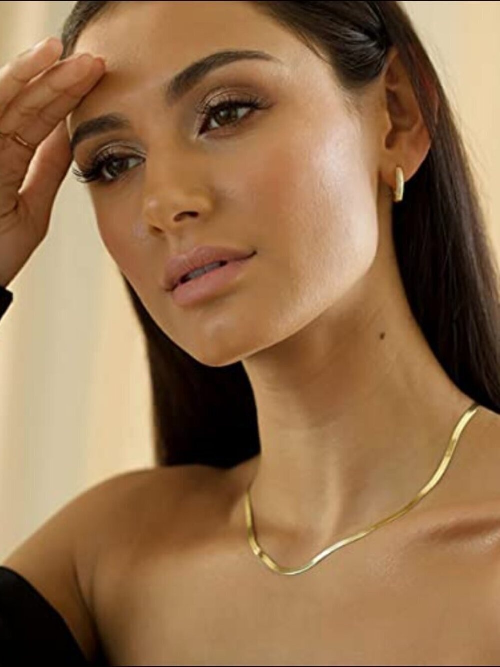 14K Yellow Gold Herringbone Chain Necklace Dainty Choker Layered Jewelry